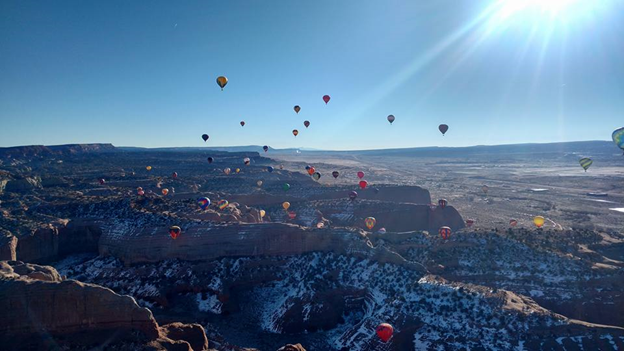 A photo from Keith Sproul’s hot air balloon at a festival