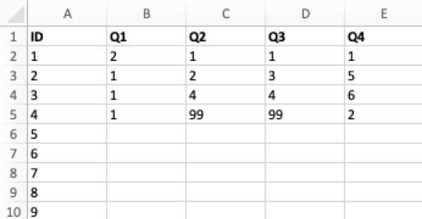 Example survey data entry spreadsheet