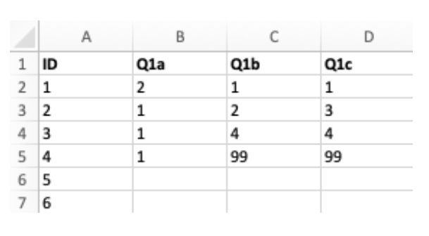 Example data entry spreadsheet