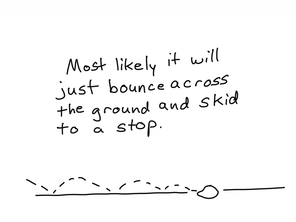 Most likely it will just bounce across the ground and skid to a stop.