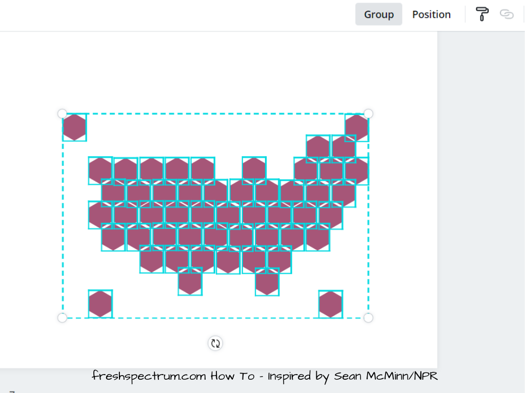 This is another illustrative example of a hex tile map being created in Canva.