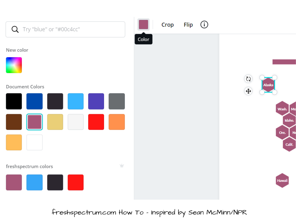 This is another illustrative example of a hex tile map being created in Canva.