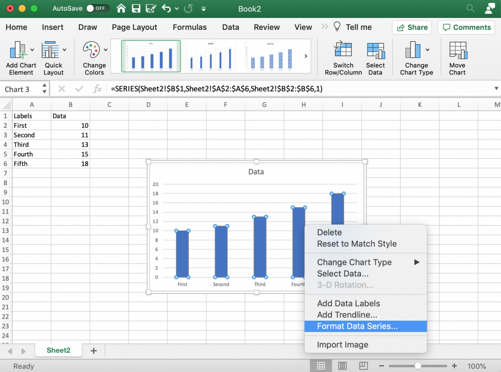 Formatting Menus Bar Chart Excel