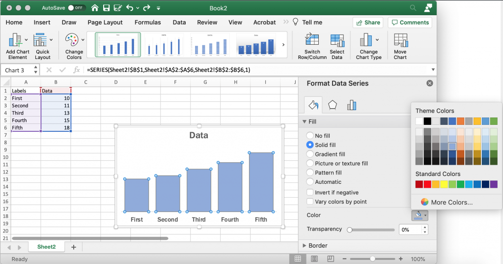 Changing Bar Colors in Excel Bar Charts