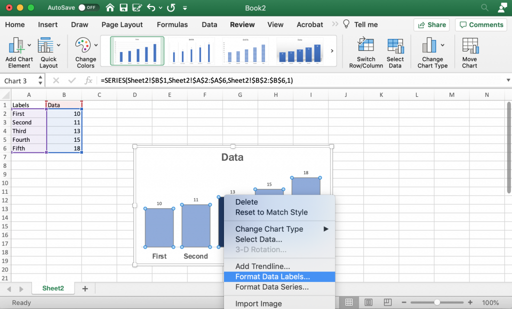 Adding and Formatting Data Labels in Excel