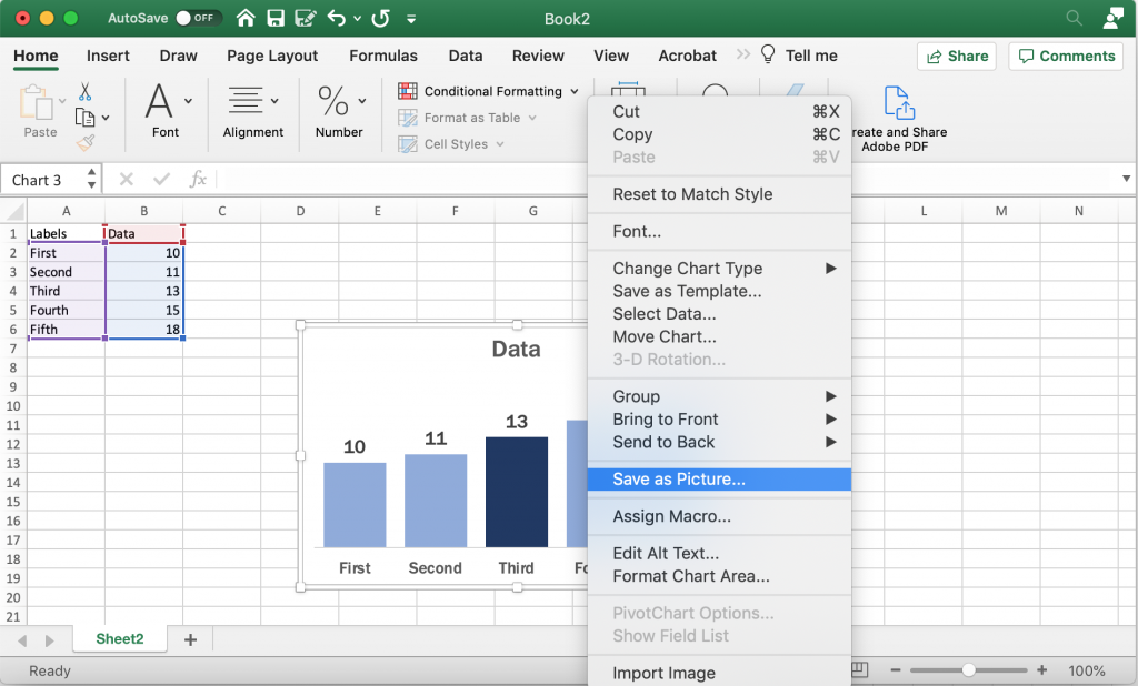 Saving a Bar Chart as a Picture in Excel