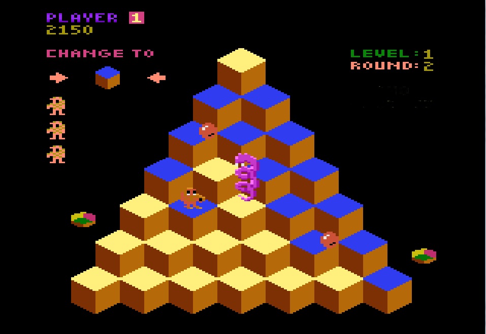 Q*bert screen shot taken by Retro Game Guy