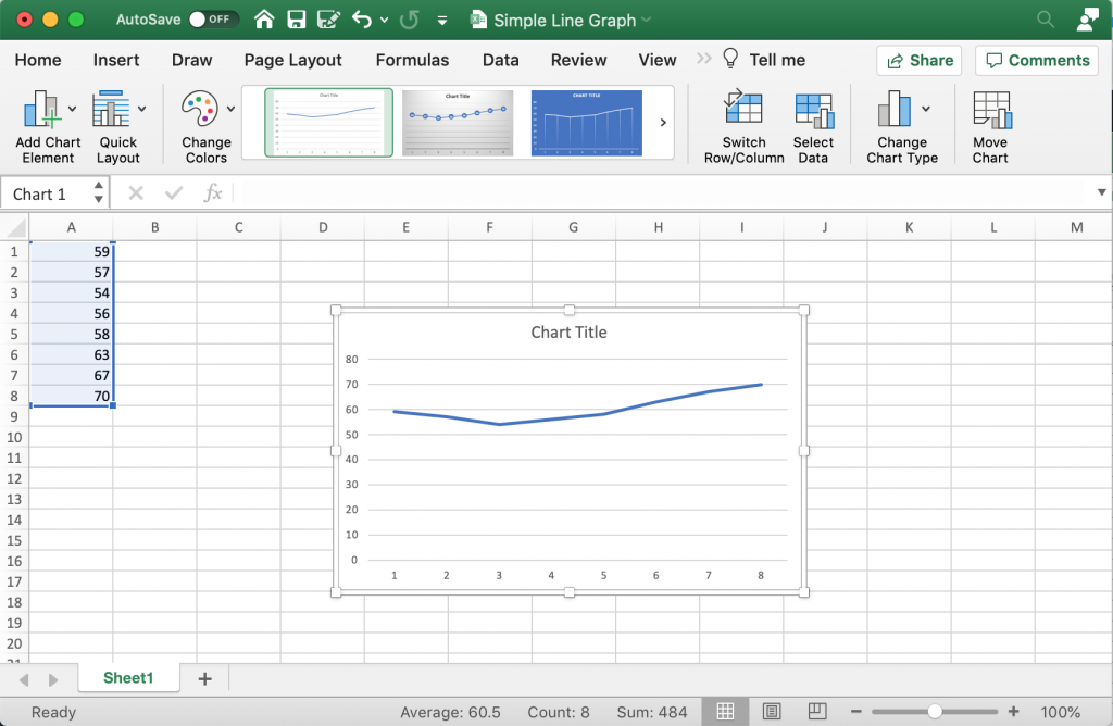 How to create a line graph in Excel - Step 3