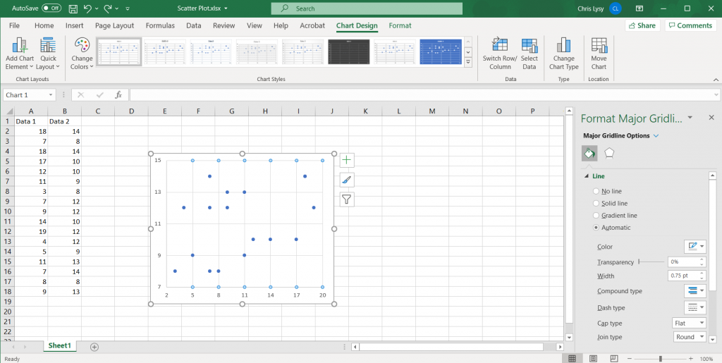 How to Create Scatter Plots in Excel - Setting Gridlines Illustration
