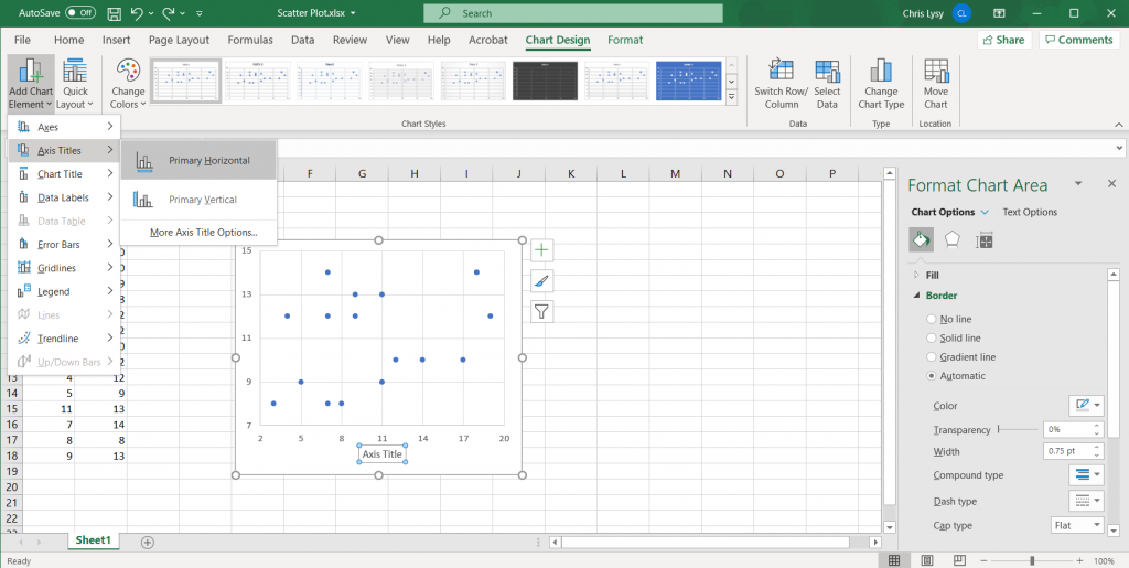 How to Create Scatter Plots in Excel - Labeling each Axis Illustration