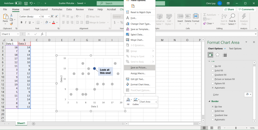 How to Create Scatter Plots in Excel - Saving the Image Illustration