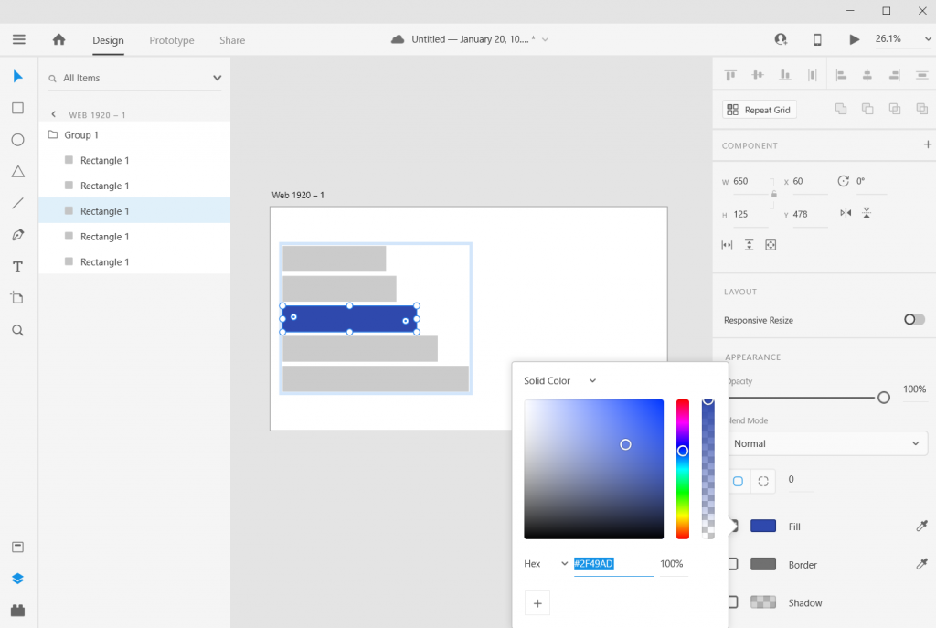 Adobe XD Bar Chart Illustration Adding Color