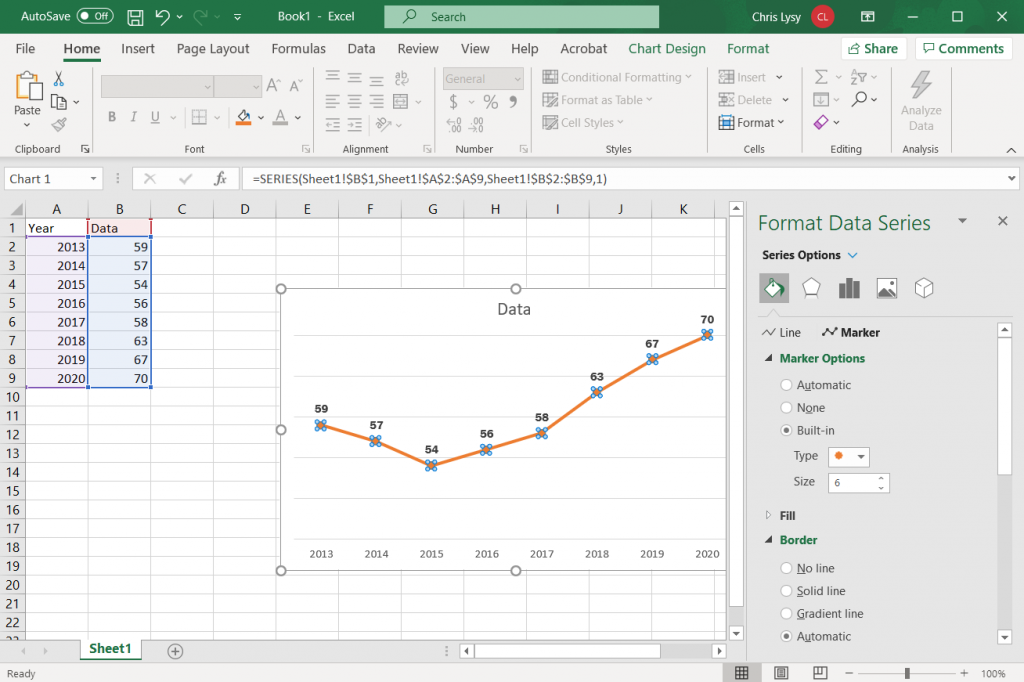 How to create a line graph in Excel - Add Line Markers