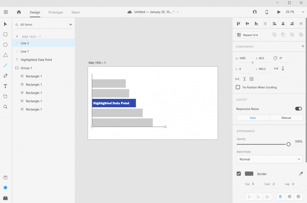 Adobe XD Bar Chart Illustration Adding an Axis