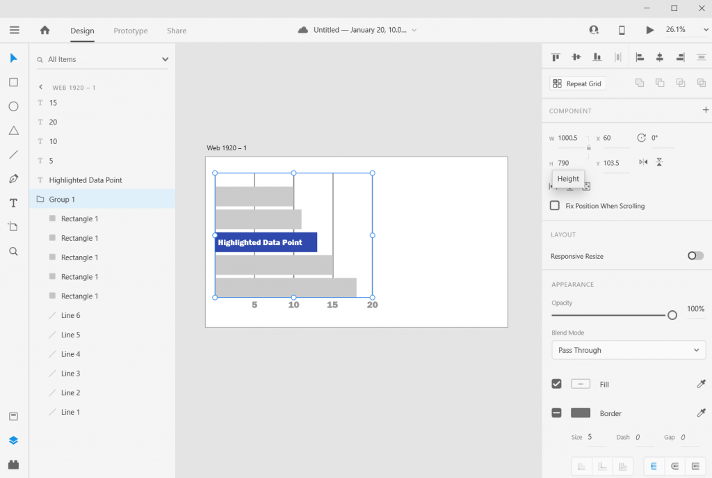 Adobe XD Bar Chart Illustration Adding Grid Lines