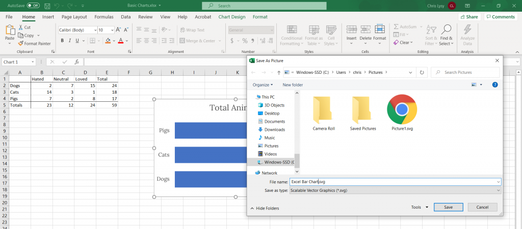 Saving Bar Charts in Excel as SVG