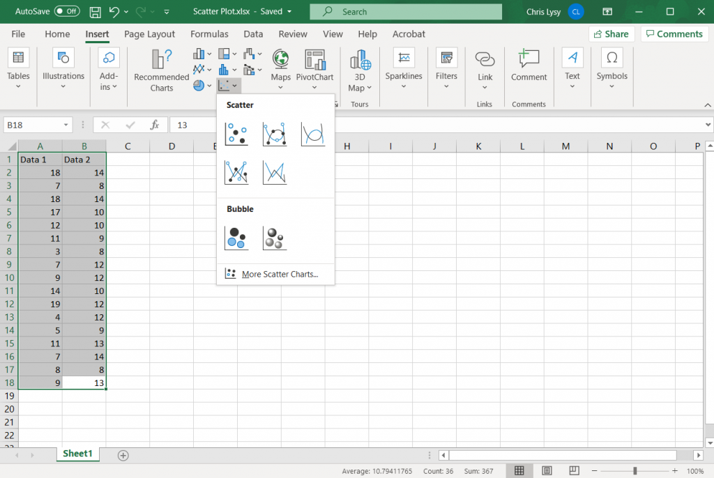 How to Create Scatter Plots in Excel - Simplified How To Step 2 Illustration