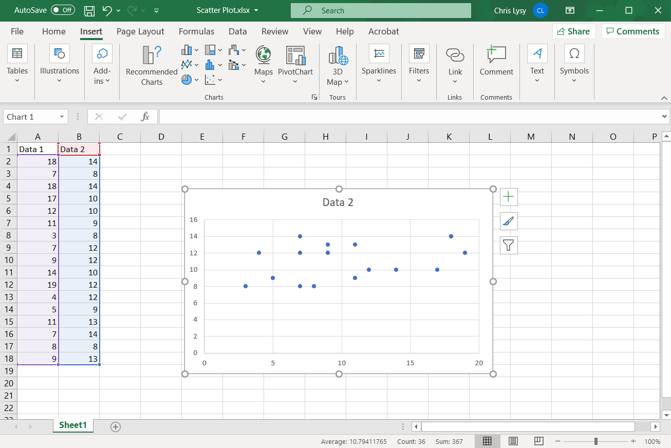 creating a scatter plot in excel