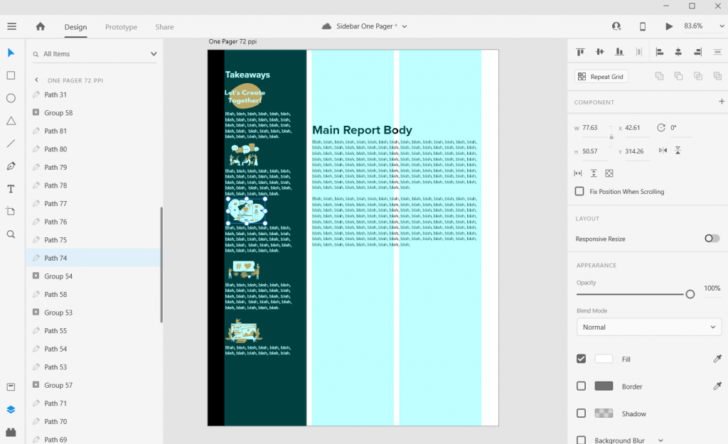 Sidebar Style One-Pager in Adobe XD Illustration Icon Illustrating