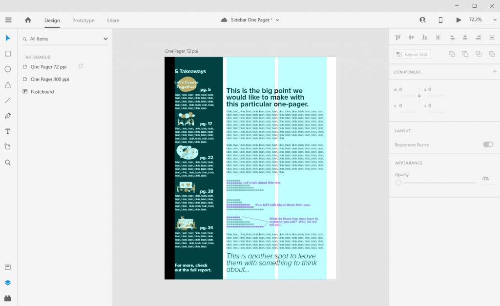 Sidebar Style One-Pager in Adobe XD Illustration Page Numbers