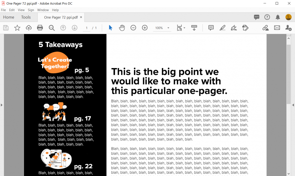 Sidebar Style One-Pager in Adobe XD Illustration Final look in Acrobat