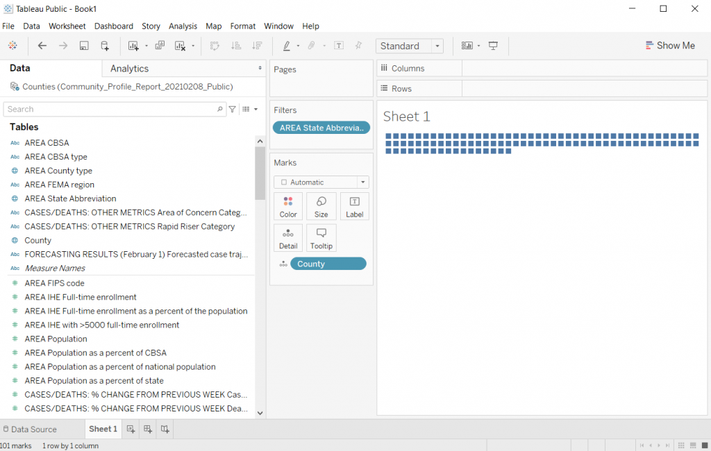 Dragging a variable to the Detail spot in Tableau