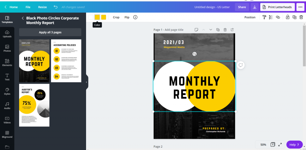 How to Create Power Point Report Templates in Canva - Changing Fonts and Colors