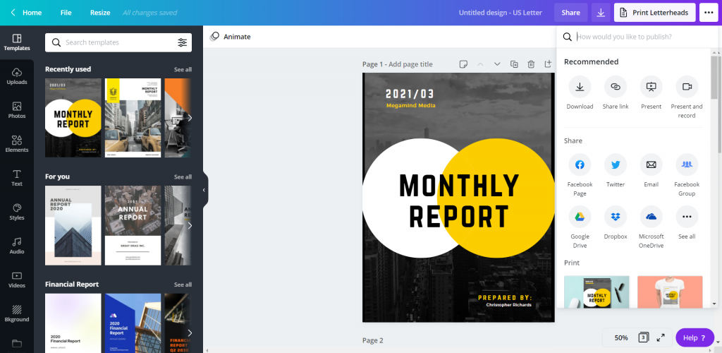 How to Create Power Point Report Templates in Canva Illustration - Saving as PowerPoint