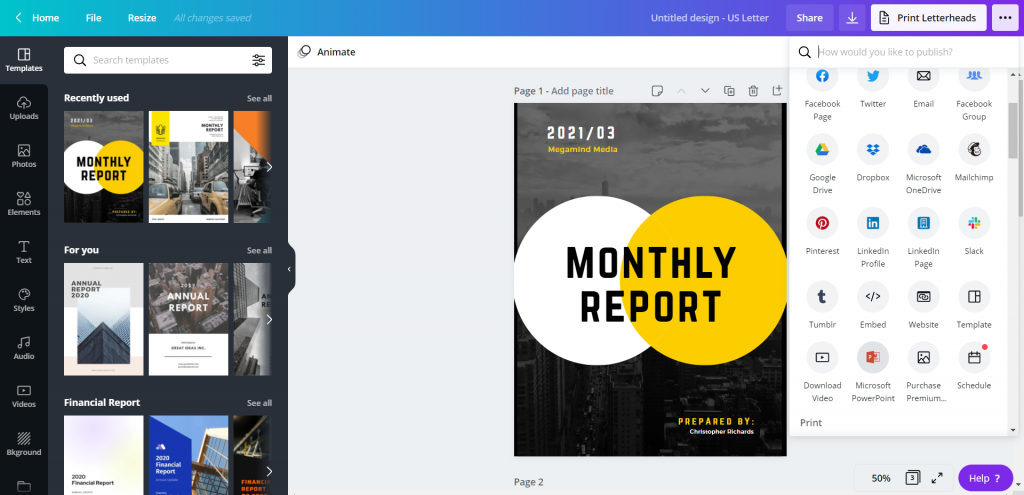 How to Create Power Point Report Templates in Canva Illustration - Saving as PowerPoint