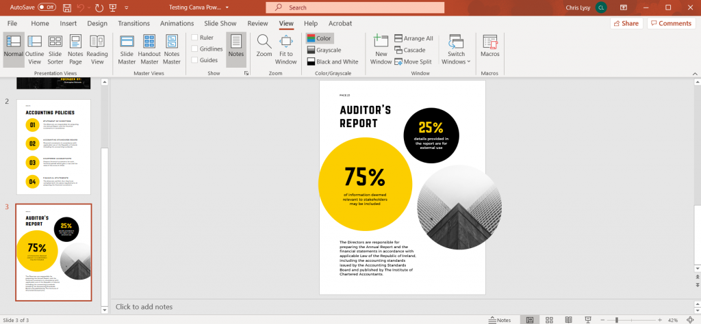 How to Create Power Point Report Templates in Canva Illustration - Checking File in PowerPoint