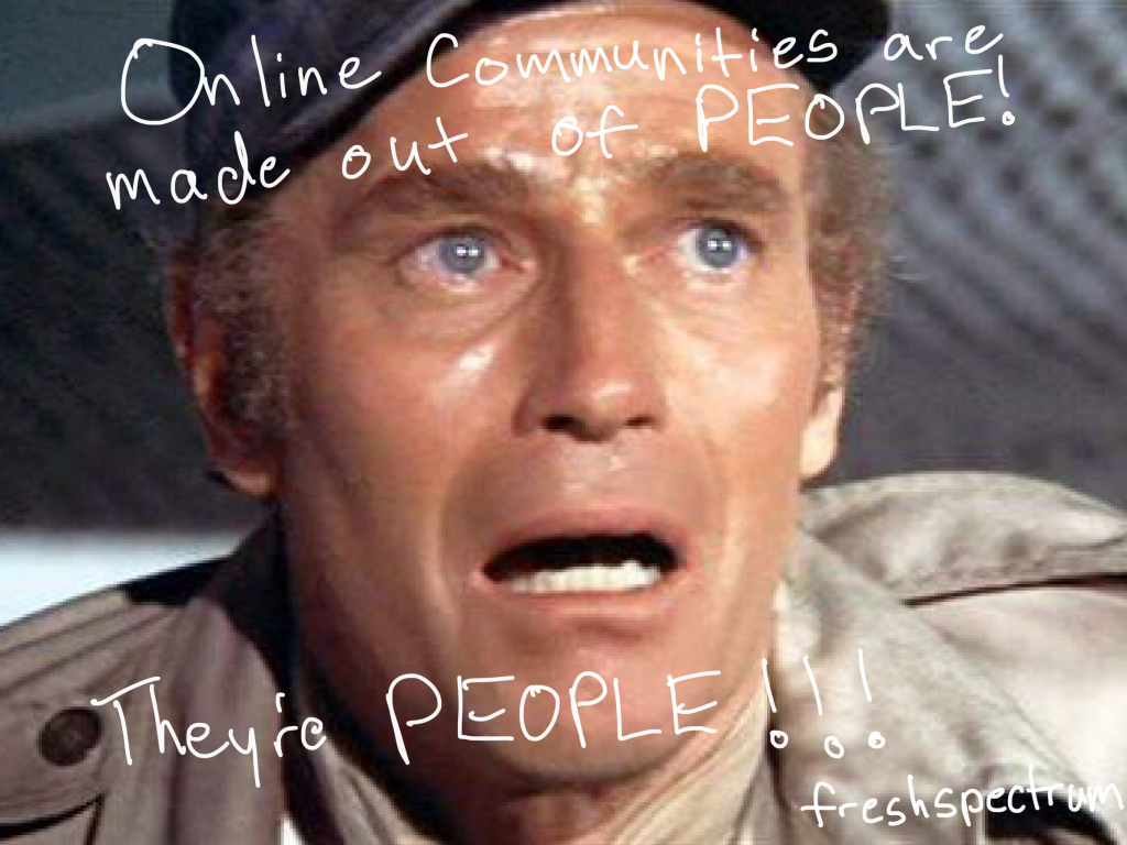freshspectrum cartoon by Chris Lysy: Online communities are made out of people! They're people!