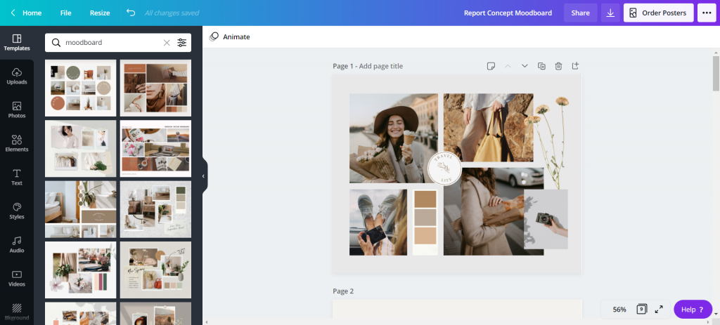 How to create report moodboards in Canva (illustration) Canva moodboard search