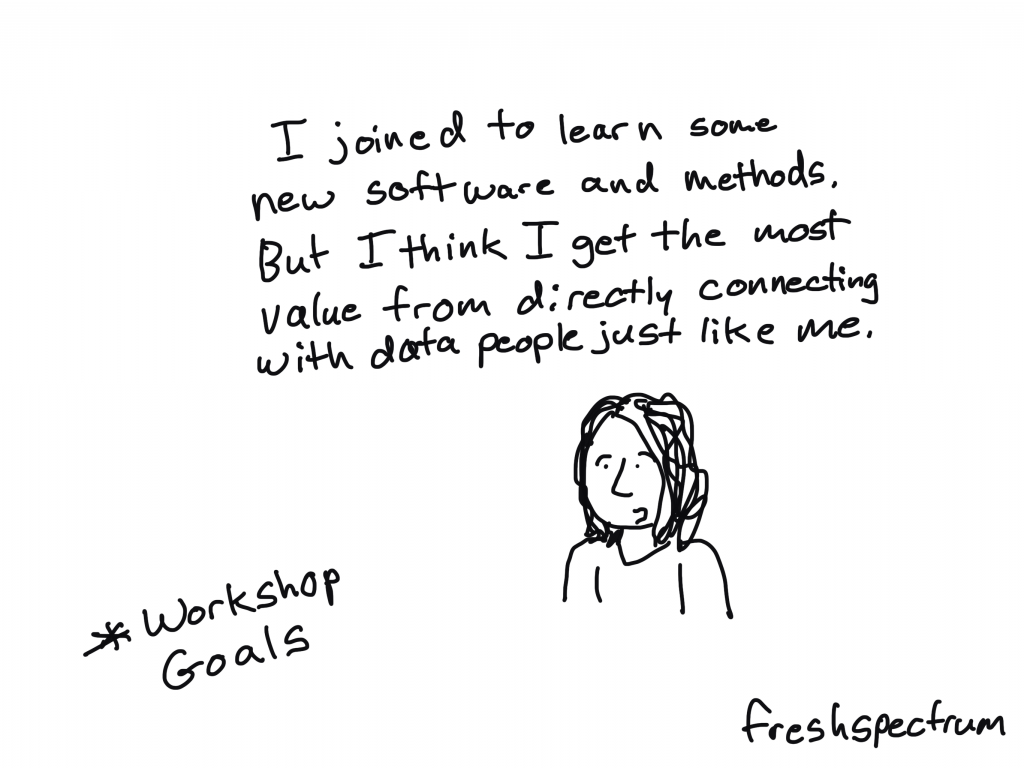 DiY Data Design workshop goals. "I joined to learn some new software and methods. But I think I get the most value from directly connecting with data people just like me."
