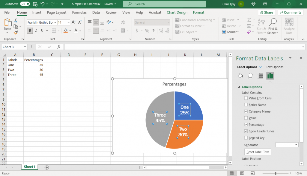 How to make a pie chart in Excel Example Screenshot, Format the Color and Font