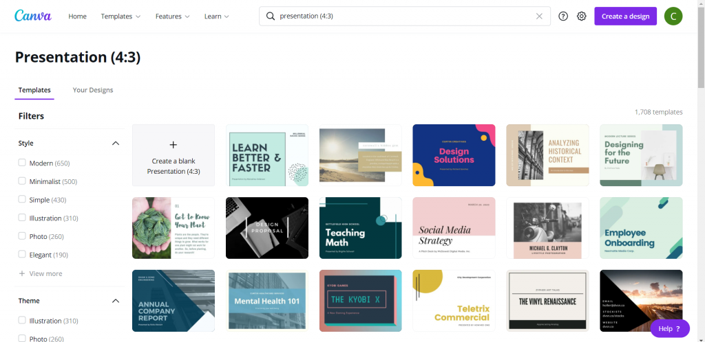 Canva Presentation Templates (Screenshot)