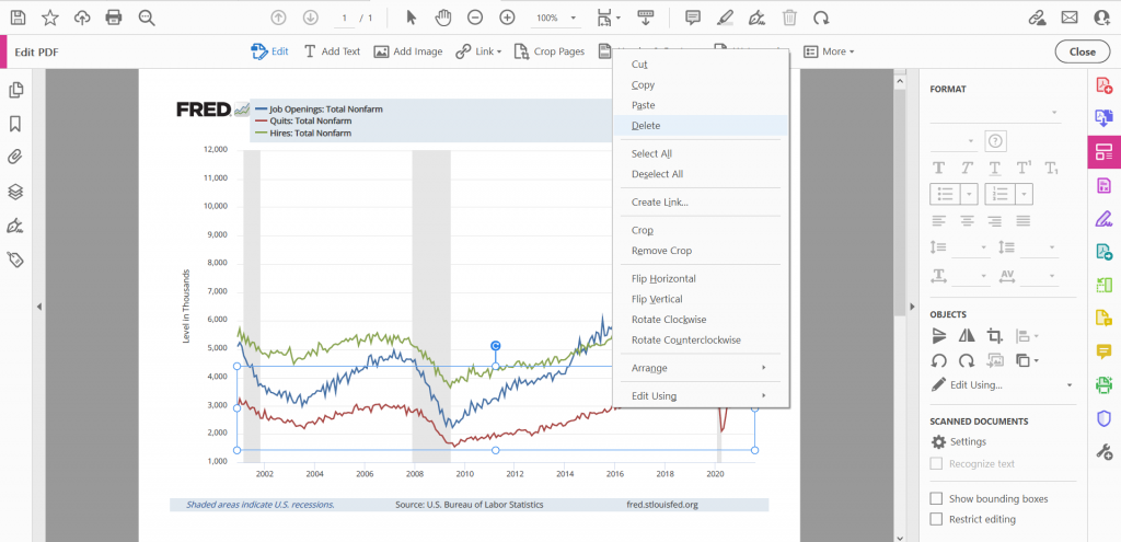 Screenshot of a graph being edited in Acrobat Pro.