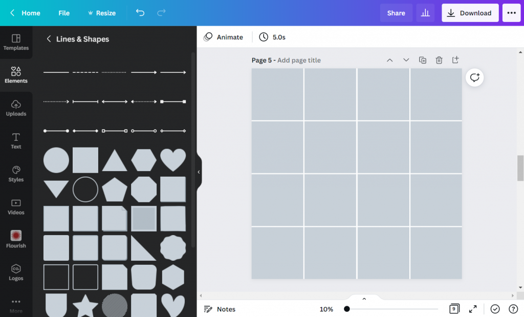 Creating a 4 by 4 grid in Canva