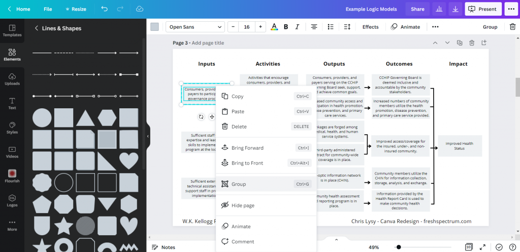 Grouping items in Canva