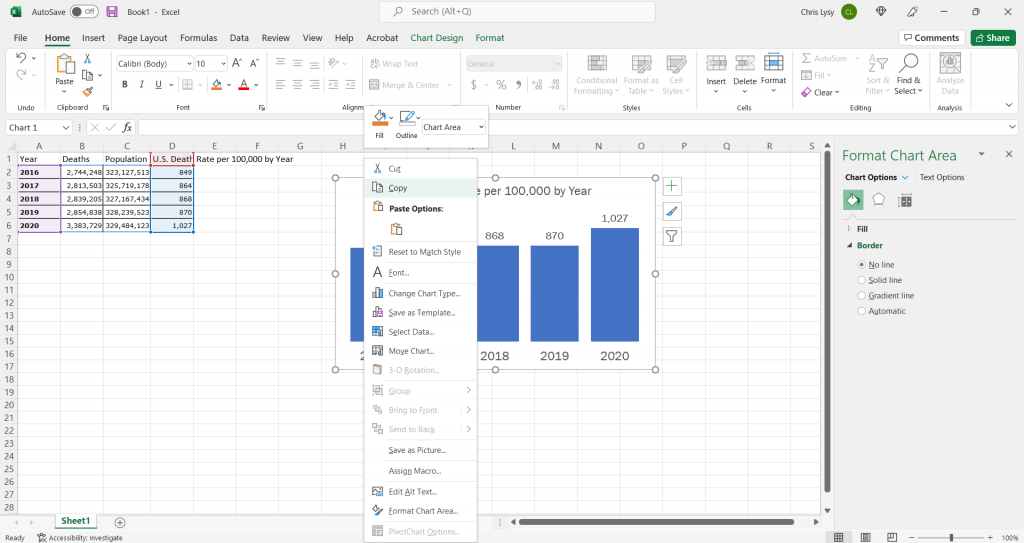 Copying charts out of Excel. [Screenshot]