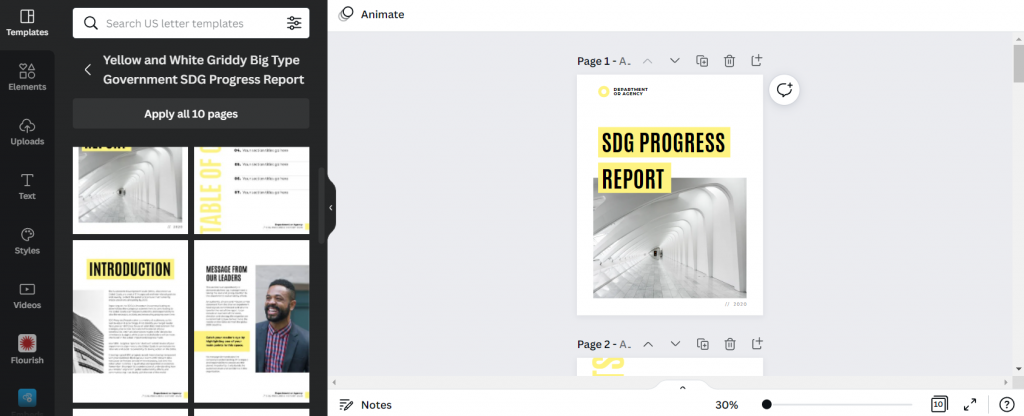 Screenshot of a Canva Report Template.