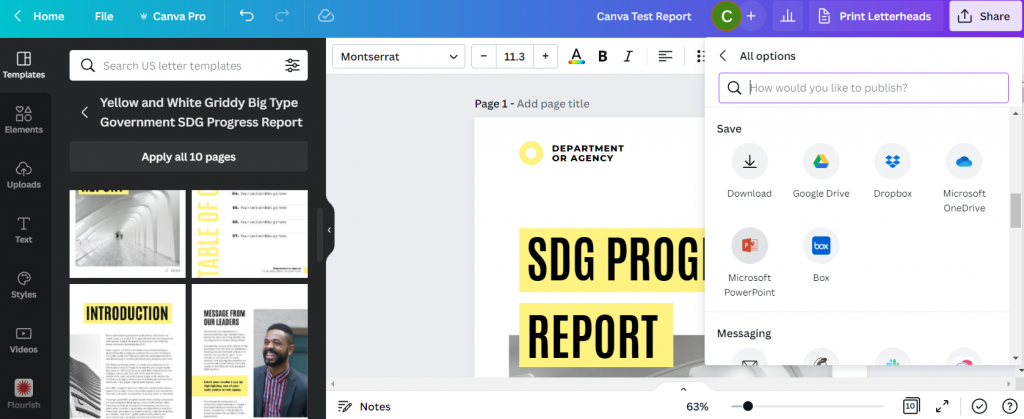 Screenshot of saving a Canva report as a Microsoft PowerPoint.