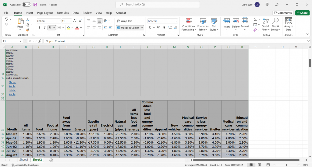 Pasted data in Excel spreadsheet screenshot.