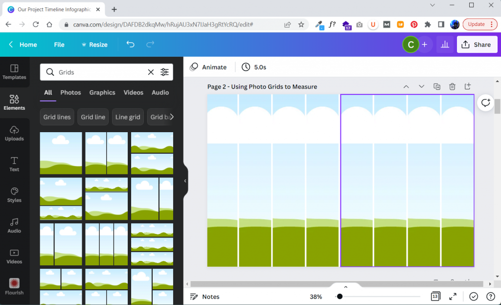 Screenshot of setting up grids within Canva