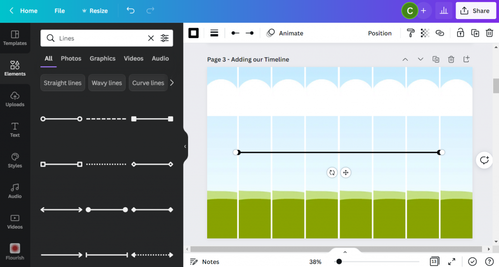 Screenshot of adding a line in Canva