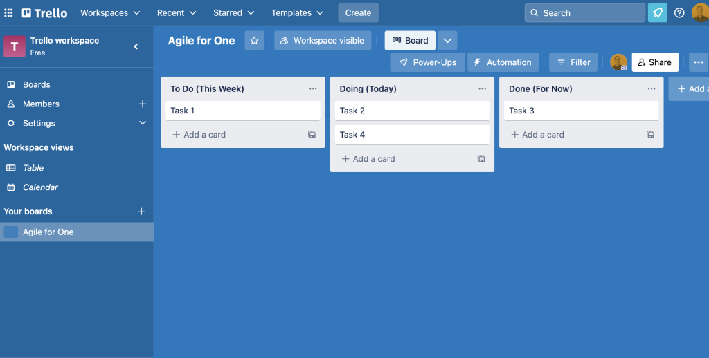 Trello board example.