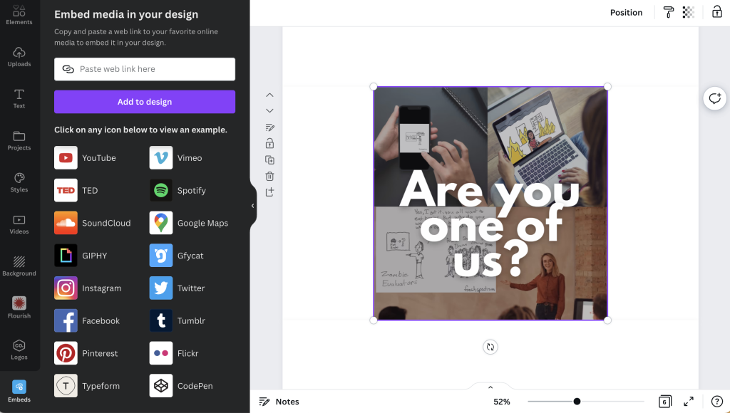 Screenshot of an image being embedded into Canva
