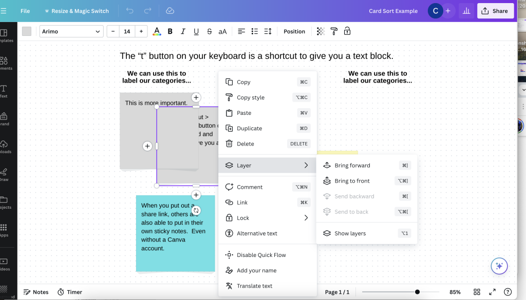 Screenshot - Layer options in Canva