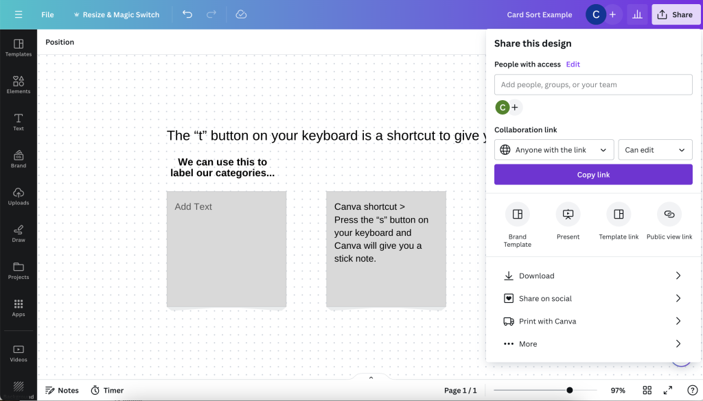 Screenshot - Sharing an edit link in Canva