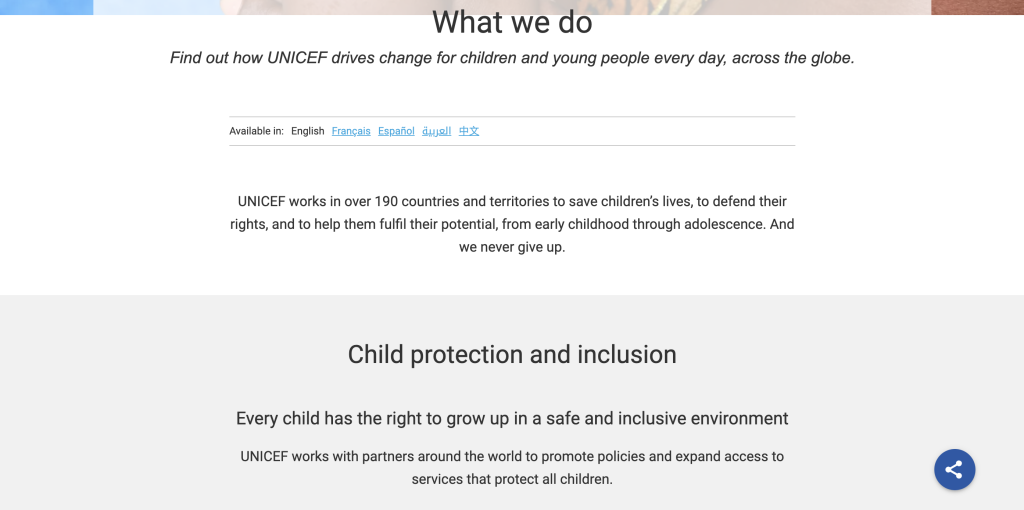 UNICEF What We Do Page Screenshot