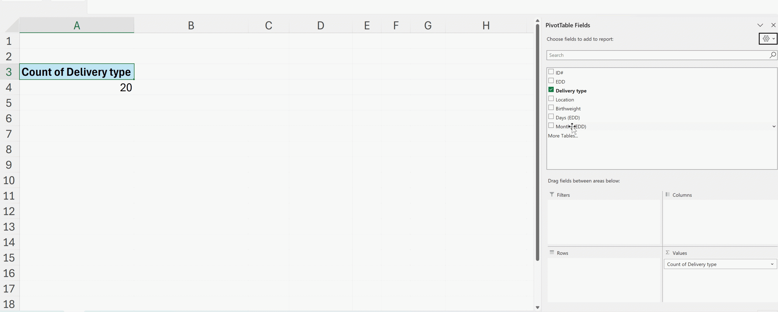 Screen recording of dragging and dropping variables in a pivot table.
